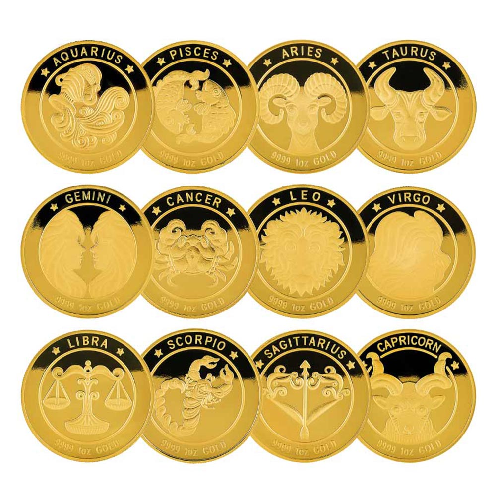 1온스 황도 12성좌 별자리 골드 불리온 메달 세트